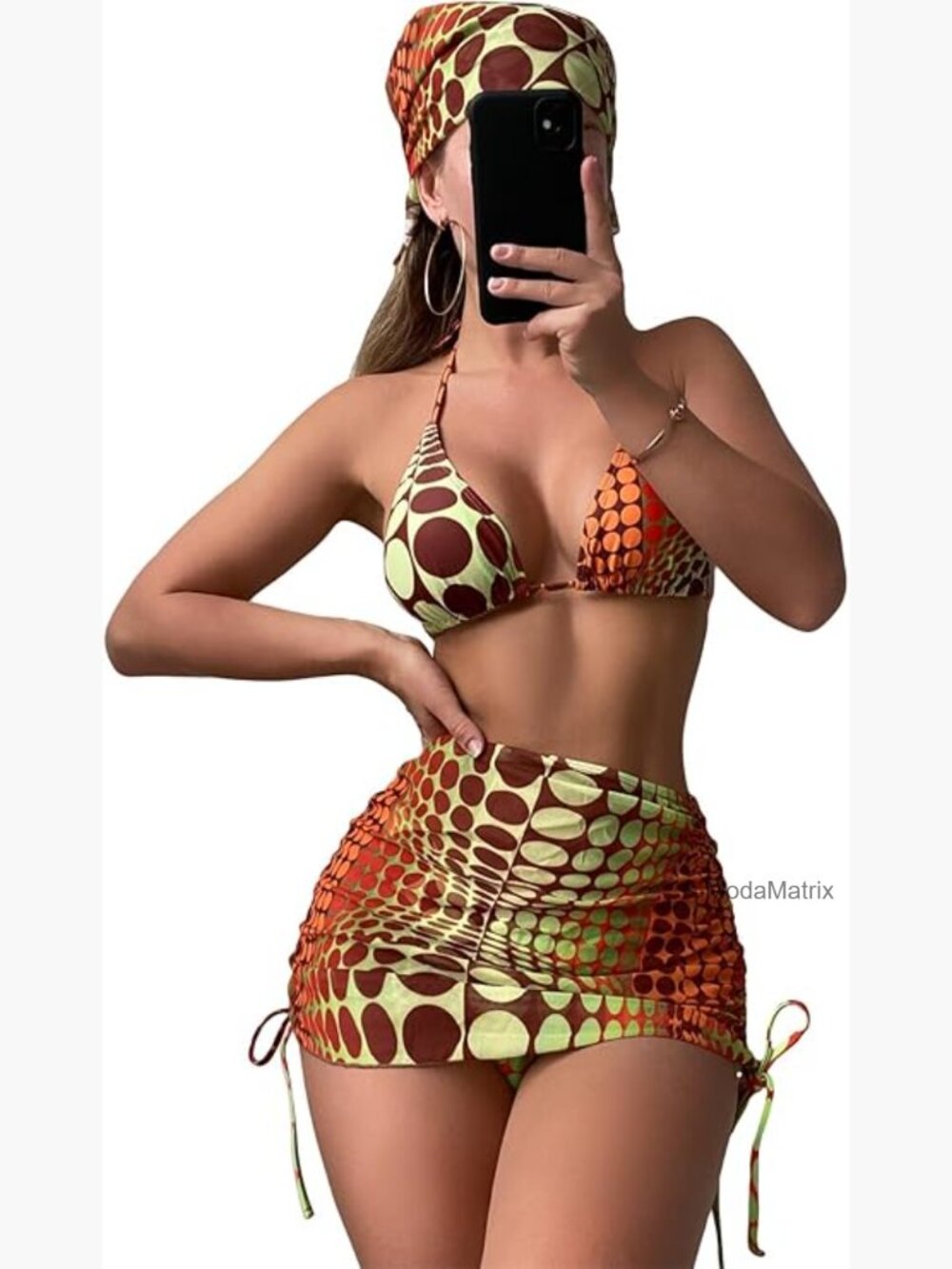 4 Piece Triangle Bikini Set with Cover Up Skirt and Bandana